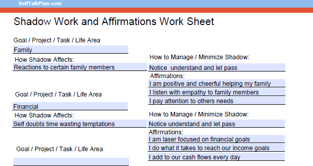 Shadow Work and Affirmations Worksheet